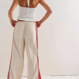 Kyla | Women's High Waist Striped Cotton Pants with Elastic Waist