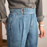 Dominic | Men Denim Trousers with Double Pleat Waistband