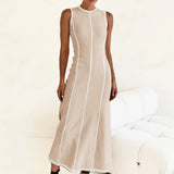 Mireya | Women's Ribbed Knit Maxi Dress with Contrast Seam Detail