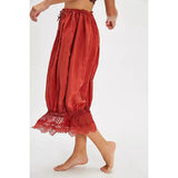 Eve | Women's Wide Leg Cotton Pants with Lace Cuffs