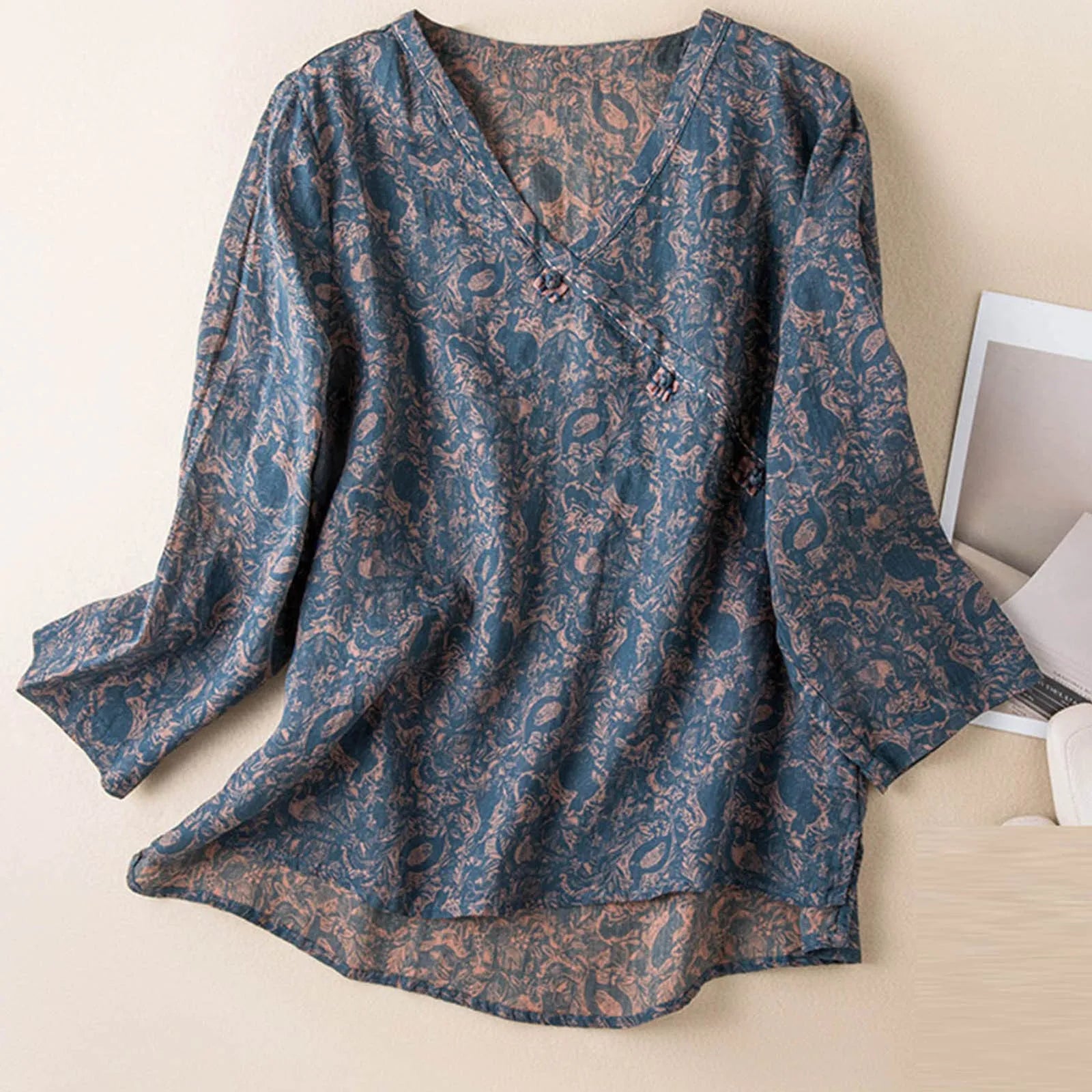 Kaien | Women Blouse with Linen and Wrap Style Relaxed Sleeve