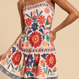 Zaria | Women's Floral Flared Mini Dress in Cotton Linen Blend