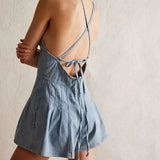 Monroe | Women's Denim Romper with Plunging Neckline and Flared Silhouette