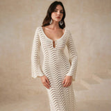 Alessia | Women's Sheer Knit Maxi Dress with Plunging Neckline