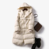 Casey | Women's Long Duck Down Puffer Coat with Belted Waist and Hood