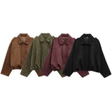 Wendy | Women's Suede Overshirt with Structured Lapel and Hidden Zip Closure