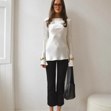 Elara | Women’s Satin Long Sleeve Bell Cuff Top