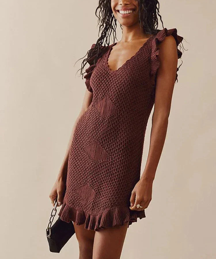 Maribelle | Women's Ruffled Crochet Knit Cover-Up Dress