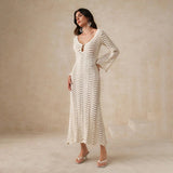 Alessia | Women's Sheer Knit Maxi Dress with Plunging Neckline