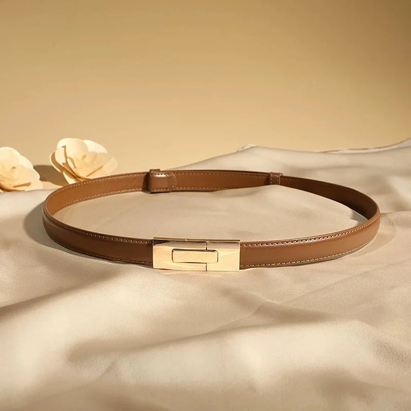Camille | Women Leather Belt with Gold Buckle and Smooth Finish