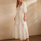 Beatrice | Women's Maxi Dress with V-Neck and Pleated Skirt