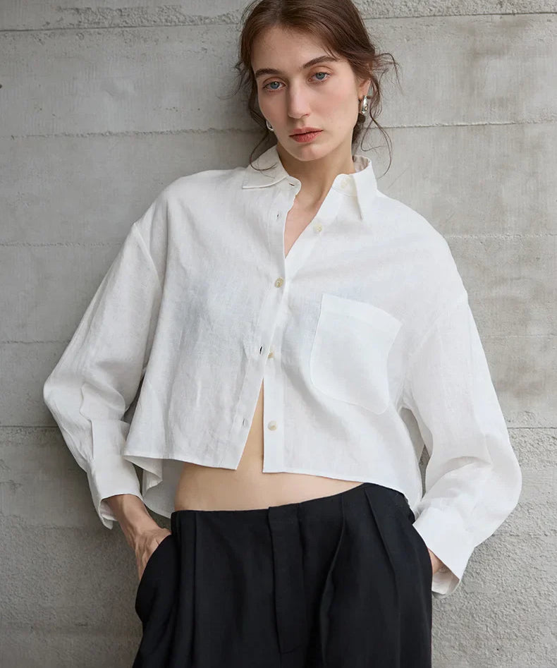 Josephine | Women Shirt With Linen Cropped Oversized Fit