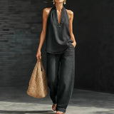 Nova | Women's Denim Two Piece Set Straight Pants