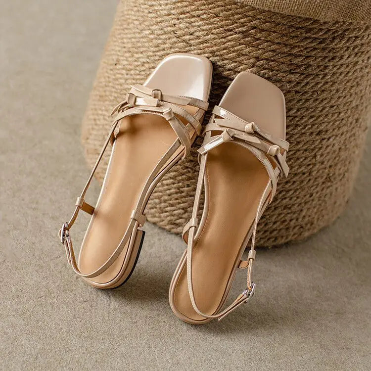 Marinette | Women's Flats with Bow Straps and Open-Toe