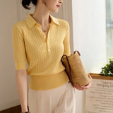 Amy | Women Polo Top with Breathable Stretch Fabric and Button-Collar