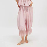 Eve | Women's Wide Leg Cotton Pants with Lace Cuffs
