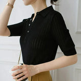 Amy | Women Polo Top with Breathable Stretch Fabric and Button-Collar