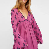 Lydia | Women's Embroidered Crinkle Cotton Mini Dress with V-Neck