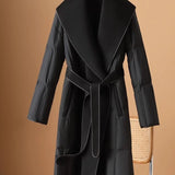 Lillian | Women's Long Duck Down Coat with Wool Shawl Collar and Belted Waist