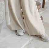 Calla | Women's Pants with Ruffled Waistband and Tie Belt