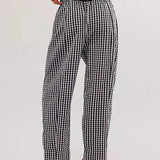 Evangeline | Women's Relaxed Check Pants with Elastic Waist