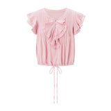 Hartley | Women Top With Cotton Gauze Ruffle Placket