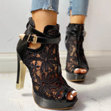 Elviera | Women's Lace Heels - Buckle Closure - Stiletto
