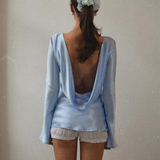 Elara | Women’s Satin Long Sleeve Bell Cuff Top
