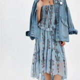 Margot | Women's Floral Print Midi Dress with Smocked Bodice
