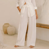 Calla | Women's Pants with Ruffled Waistband and Tie Belt