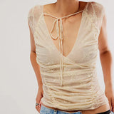 Verde | Women Top With Ruched Mesh Fabric