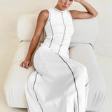Mireya | Women's Ribbed Knit Maxi Dress with Contrast Seam Detail