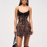 Lucienne | Women's Leopard Print A-Line Mini Dress with Slim Fit Silhouette