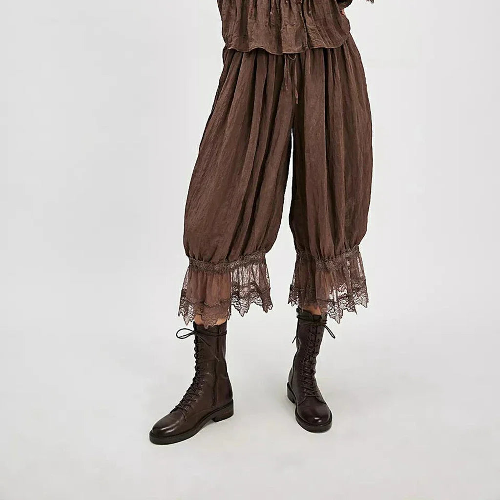 Eve | Women's Wide Leg Cotton Pants with Lace Cuffs