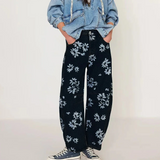 Florence | Women's Printed Wide Leg Denim Pants with High Waist