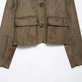 Tatiana | Women's Cropped Faux-Suede Jacket with Lapel and Oversized Buttons