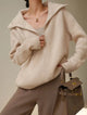 Skylar | Women's Cotton Pullover with Wide Collar and Chest Zipper Detail