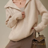 Skylar | Women's Cotton Pullover with Wide Collar and Chest Zipper Detail