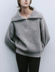 Skylar | Women's Cotton Pullover with Wide Collar and Chest Zipper Detail