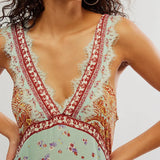 Sienna | Women's Floral Lace Trim Deep V Mini Dress