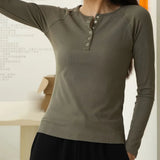 Francesca | Women Top With Ribbed Henley Design