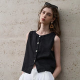 Luna | Women Top With Linen Asymmetric Hem