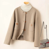 Anne | Women's Retro-Inspired Wool Coat with Round Neck and Button Accents
