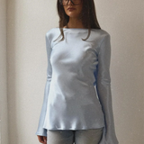 Elara | Women’s Satin Long Sleeve Bell Cuff Top