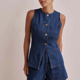 Reagan | Women's Denim Set with Vest and Wide Shorts