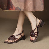 Soleil | Women Sandals with Square Toe and Flower