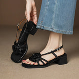 Soleil | Women Sandals with Square Toe and Flower