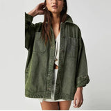 Jane | Women's Oversized Washed Denim Jacket with Side-Split Hem