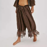 Eve | Women's Wide Leg Cotton Pants with Lace Cuffs