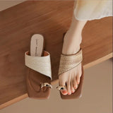 Alessia | Women's Flats with Raffia Strap and Toe-Loop